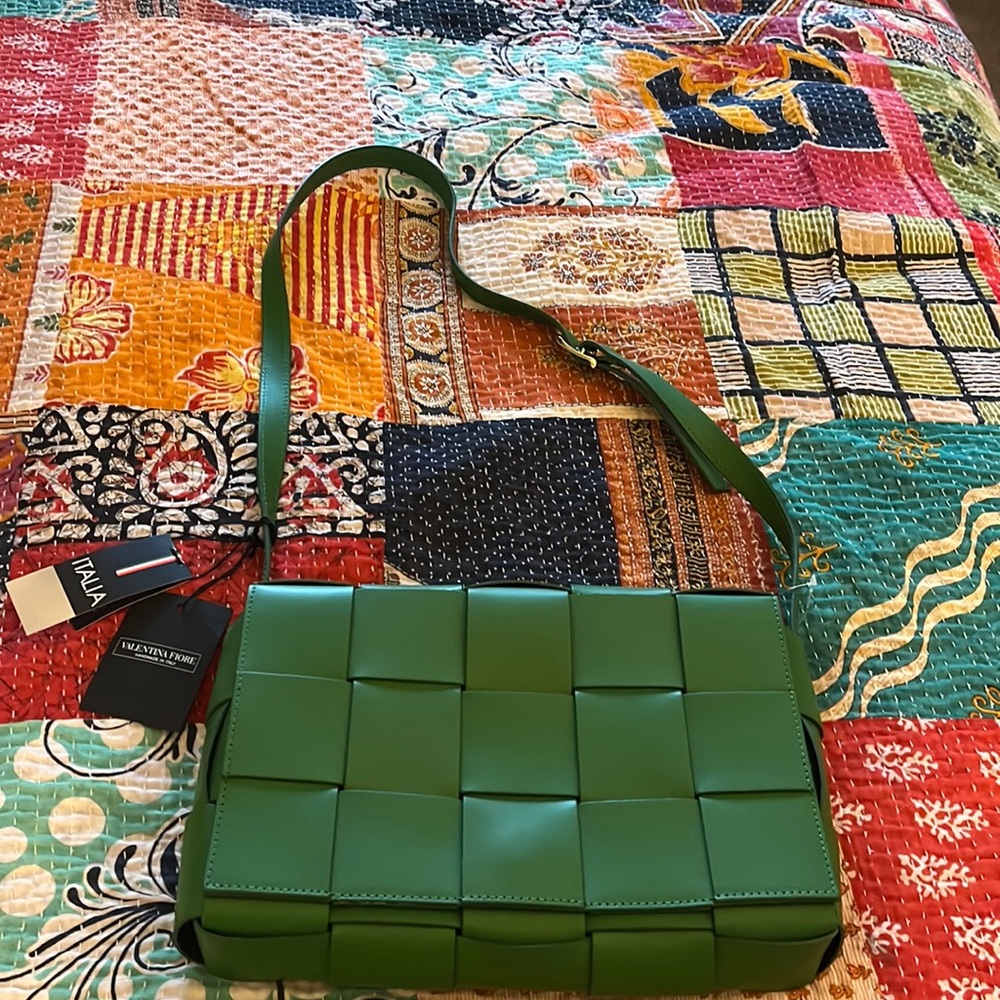 Genuine apple green leather Valentina Fiore handbag